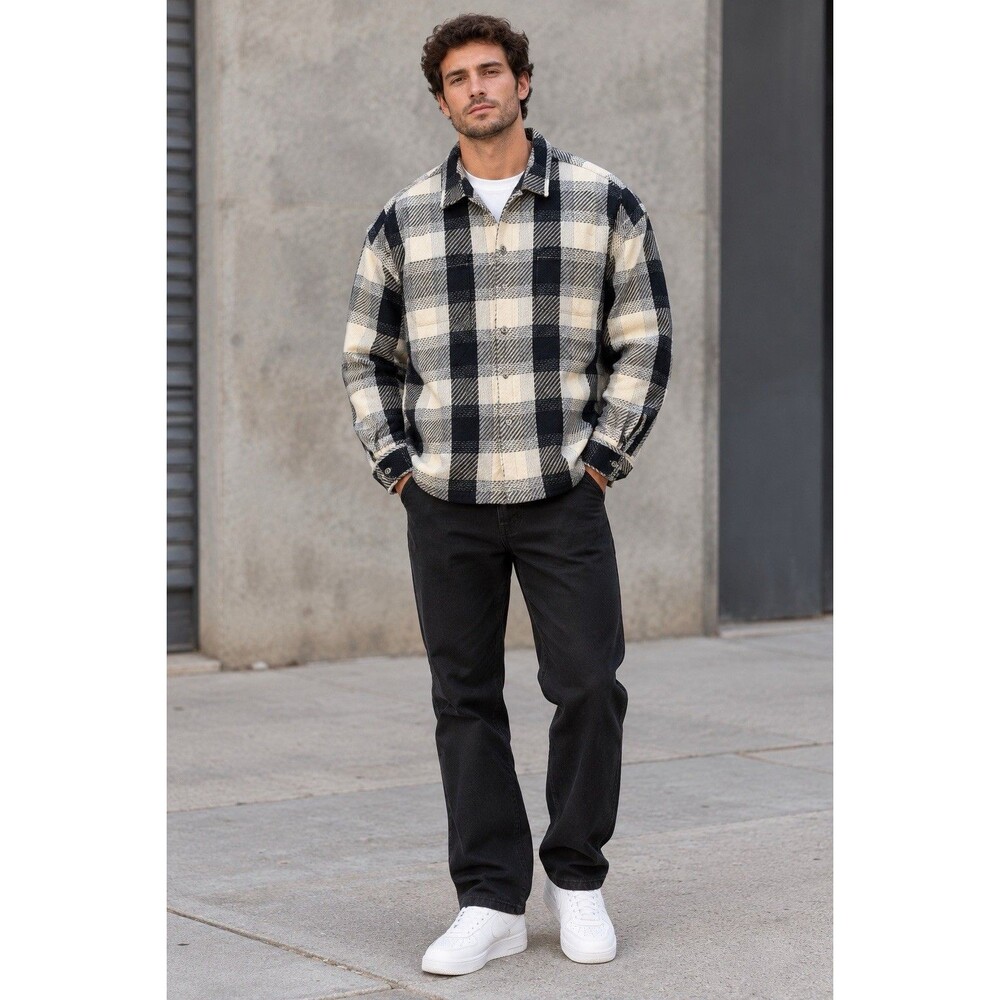 Y2K VTG Obey Bruce plaid heavyweight shirt in off white 2XL